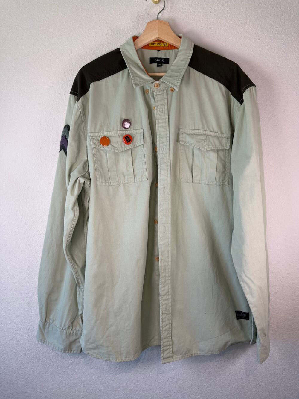 AKOO by T.I. XXL Button Up Shirt Embroidered Graphic Utility Military Work Shirt